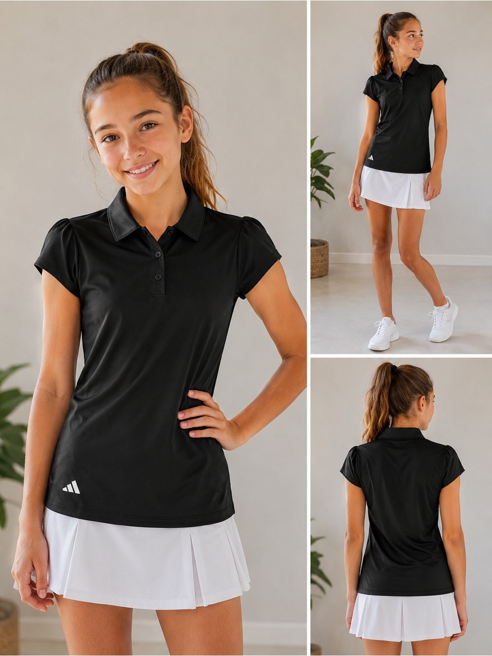adidas Black Girls' Sport Polo Top